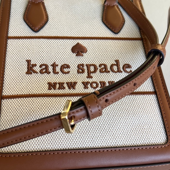 KATE SPADE Ellie Mini tote crossbody canvas brown off white - Picture 14 of 17